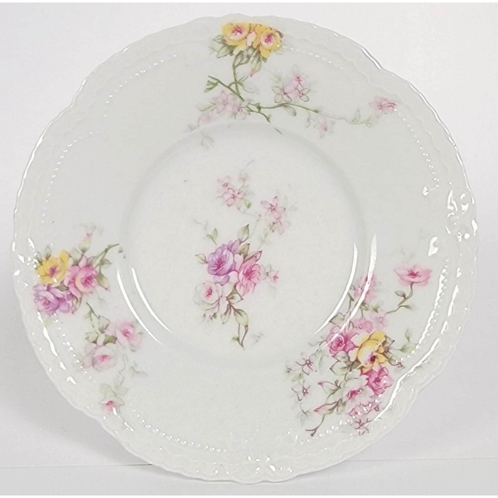 Antique Theodore Haviland Limoges Porcelain Saucer - Pink and Yellow Roses